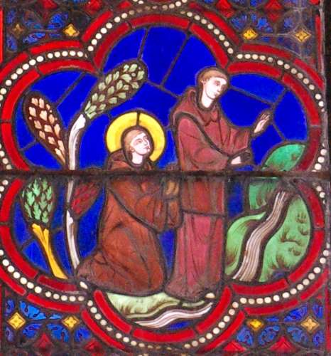 Saint Benoît de Nursie fait jaillir une source miraculeuse sous les yeux émerveillés de son disciple Placide