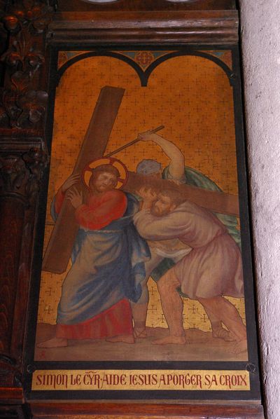 Simon de Cyrène aide Jésus à porter sa croix