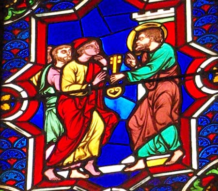 Saint Pierre, muni des clés, ouvre aux élus les portes du ciel (Mt 16,19)