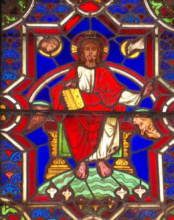 Le Christ siège en majesté entouré par "les quatre suivants" (Ap 4,6)